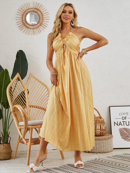 Vestido largo bohemio con cuello halter: vestido playero holgado sin mangas de verano para mujer