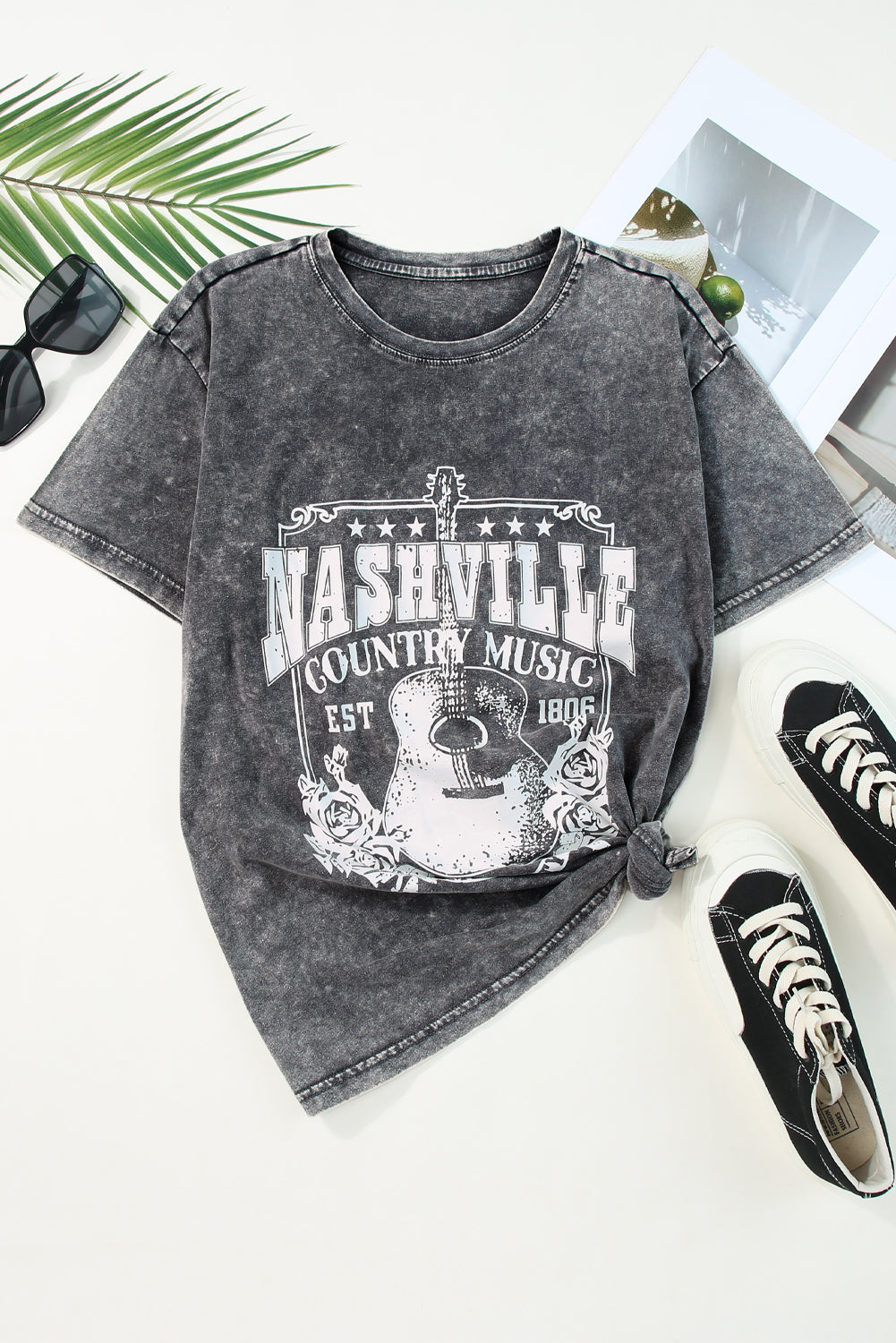 Fiery Red Nashville Music City Graphic Mineral Washed Tee