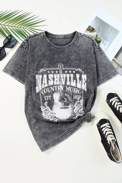 Fiery Red Nashville Music City Graphic Mineral Washed Tee