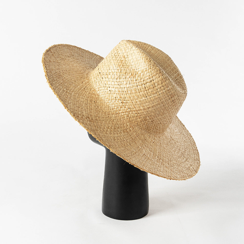 Printemps et été mode décontracté Simple nu Double couche tricoté à la main raphia grand bord plage Protection solaire chapeau de paille