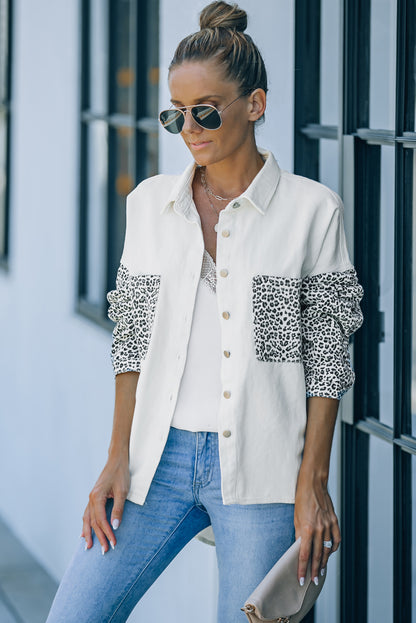 Black Contrast Leopard Denim Jacket