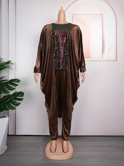 Robe à paillettes en flanelle pour femmes, grande taille, pantalon crayon, ensemble décontracté à la mode