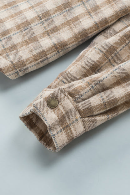 Plaid Pattern Sherpa Lined Hooded Shacket