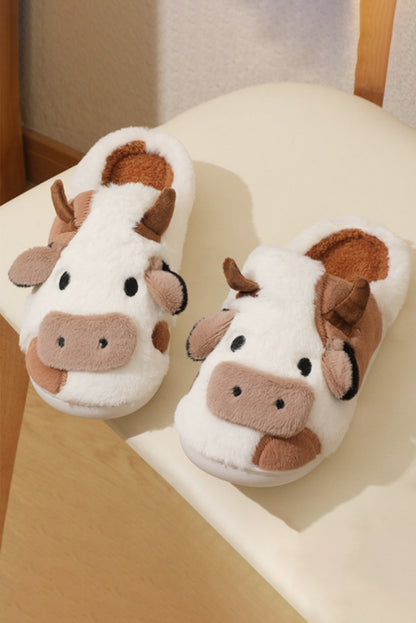 Pantoufles doublées en peluche à motif de vache de dessin animé chameau