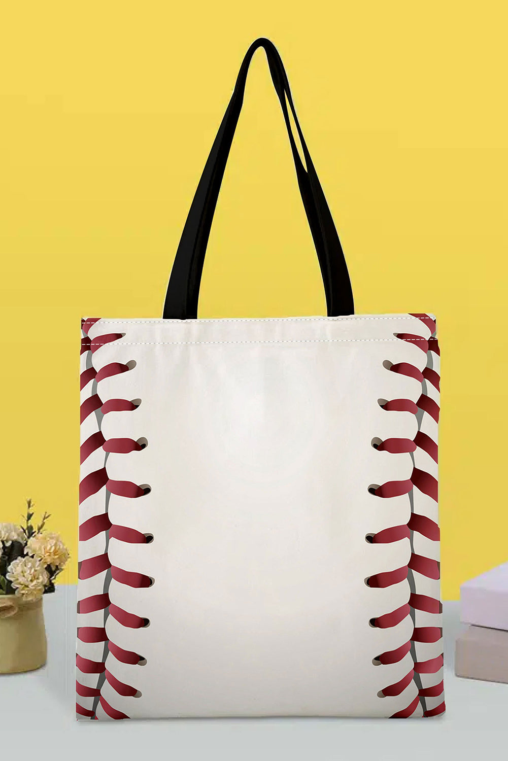 Sac fourre-tout en toile imprimé baseball blanc 34*2*31 cm