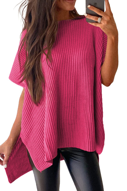 Top extragrande de punto con manga dolman corta y abertura lateral gris