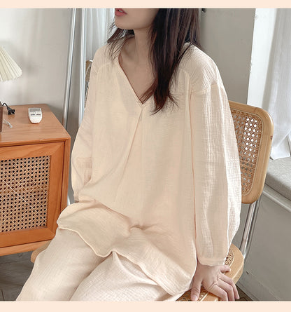 Double-layer Cotton Yarn V-neck Pajamas Suit Comfortable Homewear