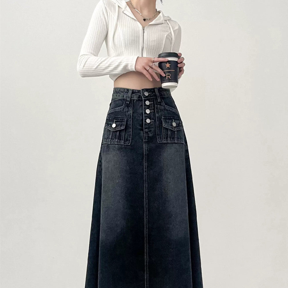 Fashionable Retro A- Line Denim Skirt For Women