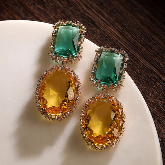 Boucles d'oreilles de luxe légères en argent et citrine verte avec pierres précieuses