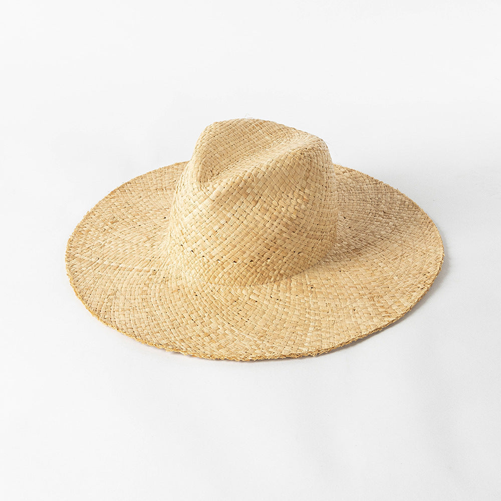 Printemps et été mode décontracté Simple nu Double couche tricoté à la main raphia grand bord plage Protection solaire chapeau de paille