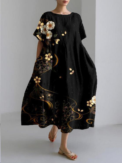 Women's Floral Print Short Sleeve A- Line Dress