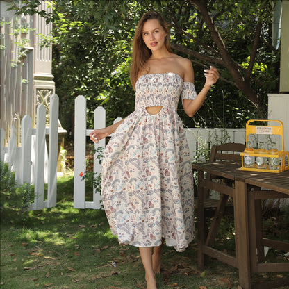 Robe florale sans bretelles à épaules dénudées pour femmes