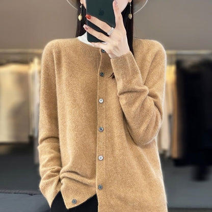 Wool Round Neck Cashmere Cardigan Knitted Coat