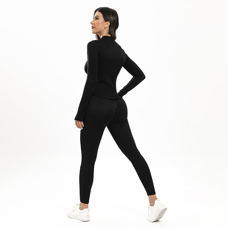 Manteau de vêtements de Yoga pour femmes, col rond, manches longues, fermeture éclair, sport, Fitness