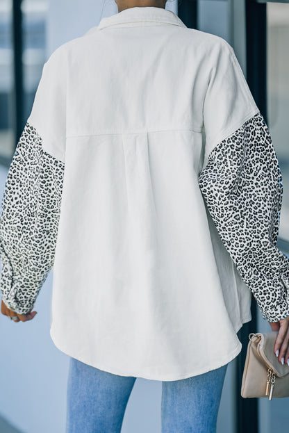 Black Contrast Leopard Denim Jacket