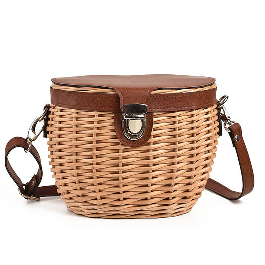 Women's round hand-woven handbag