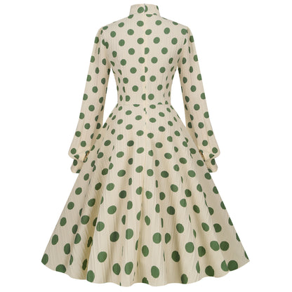 Women's Retro Dots Puff Sleeve Dress