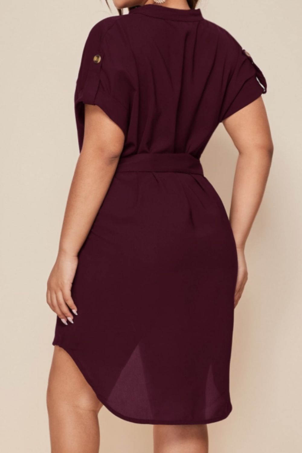 Plus Size Notched Tie Waist Mini Dress