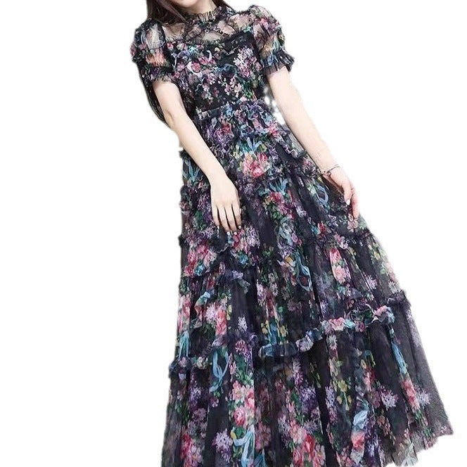 Vestido floral francés con cintura controlada y temperamento para mujer