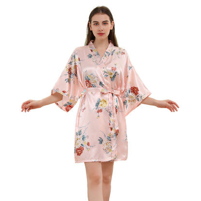 Women's Short Summer Peony Printed Kimono Pajamas