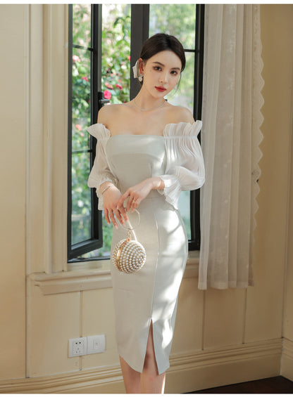 Women's Fashion Temperament Waist-controlled Slimming Puff Sleeve Dress