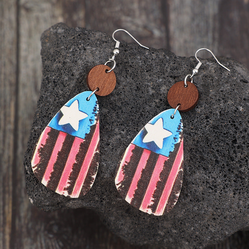 Boucles d'oreilles pendantes en bois Star &amp; Stripes