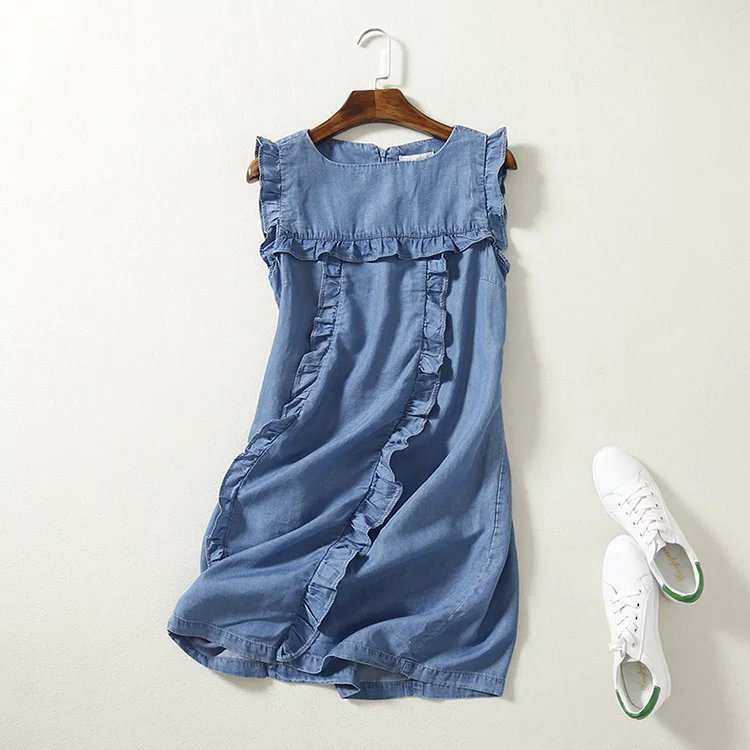 Ruffled Tencel Denim Short One-piece Dress