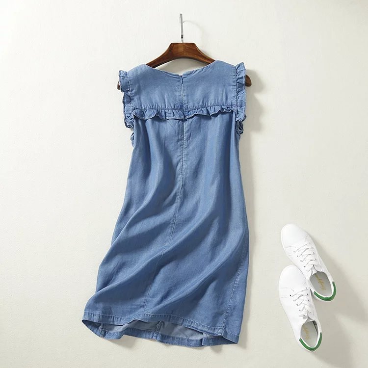 Ruffled Tencel Denim Short One-piece Dress