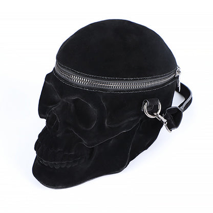 Bolso gótico de terciopelo con calavera, bolso negro 3D con cremallera, bolso de hombro portátil, bolso de mano gótico, bolso con calavera, bolso para motocicletas