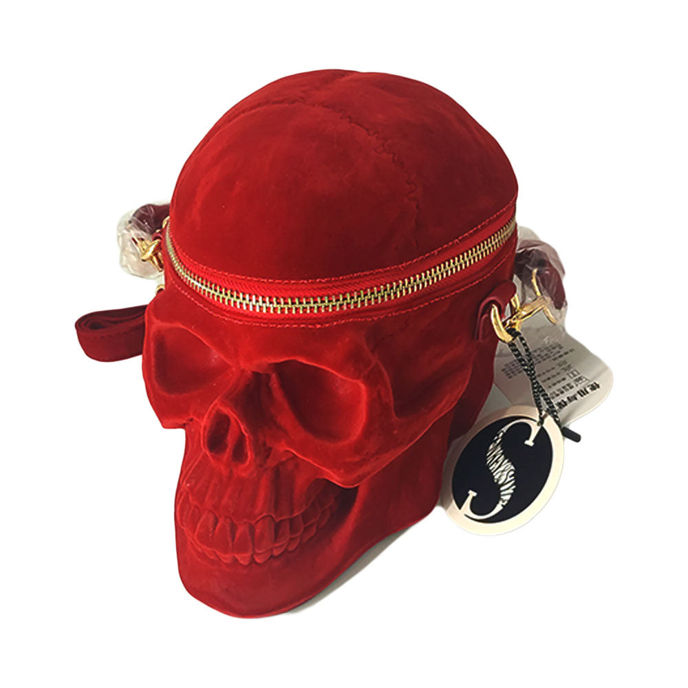 Bolso gótico de terciopelo con calavera, bolso negro 3D con cremallera, bolso de hombro portátil, bolso de mano gótico, bolso con calavera, bolso para motocicletas