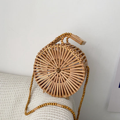 Petit sac rond pour femme tissé en bambou