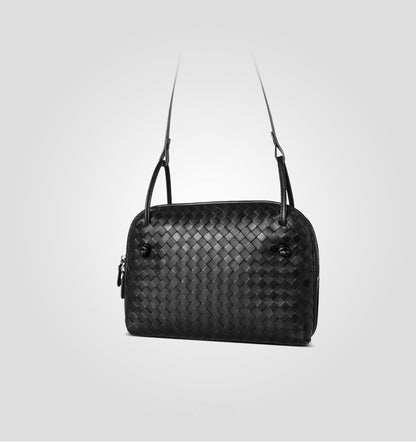 Sac à bandoulière en cuir véritable pour femmes, sac tissé en peau de mouton, sac à main à la mode, sac à Double traction