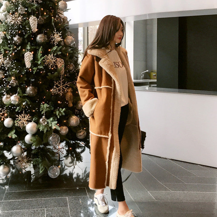 Women's Winter Lamb Wool Loose And Slim Over The Knee Coat