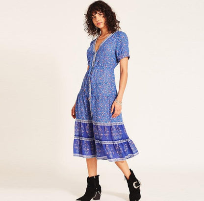 Women's dress autumn bohemian print dress