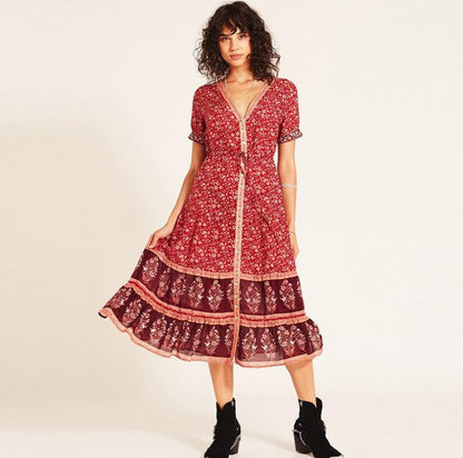 Women's dress autumn bohemian print dress