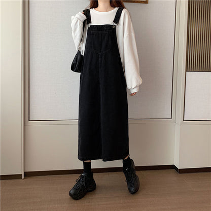 Student Denim Shoulder Strap Spring And Autumn Plus Size Mid-length Sling Dress