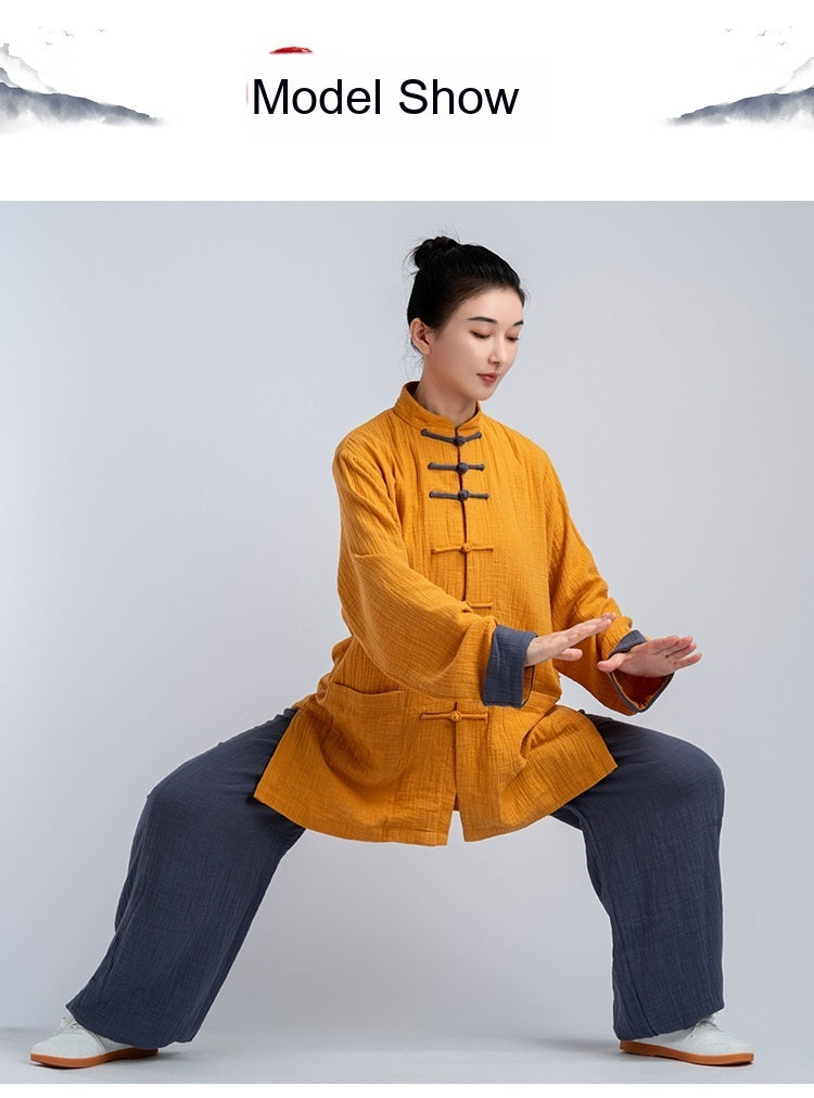 Traje de ropa de práctica de Tai Chi de lino y algodón para mujer