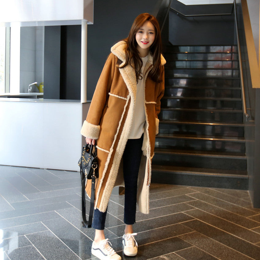 Women's Winter Lamb Wool Loose And Slim Over The Knee Coat