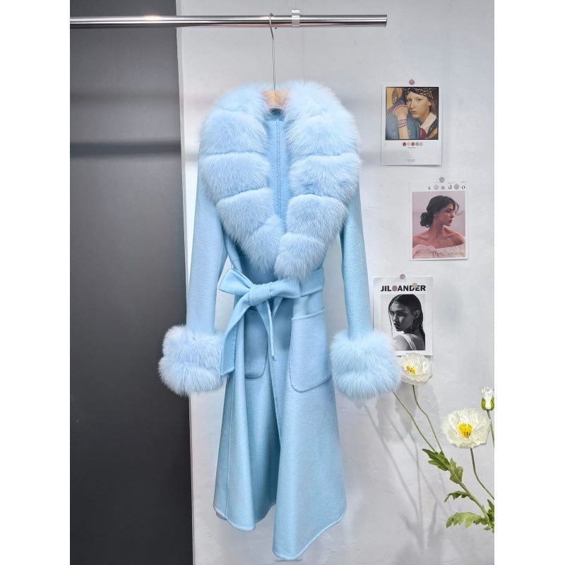 Women's Fur Collar Reversible Woolen Coat Long