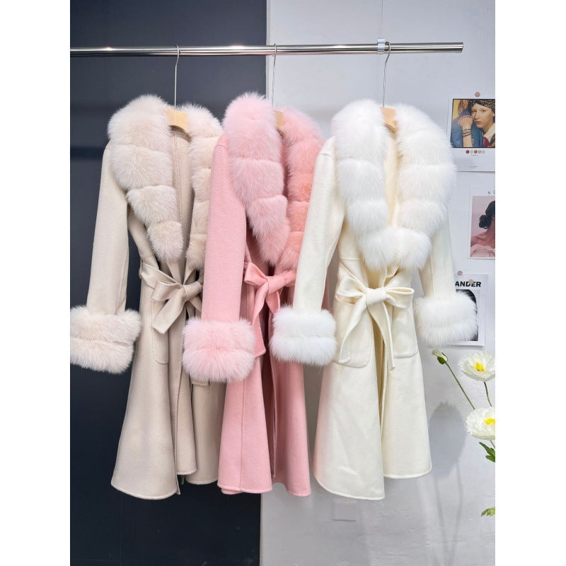 Women's Fur Collar Reversible Woolen Coat Long