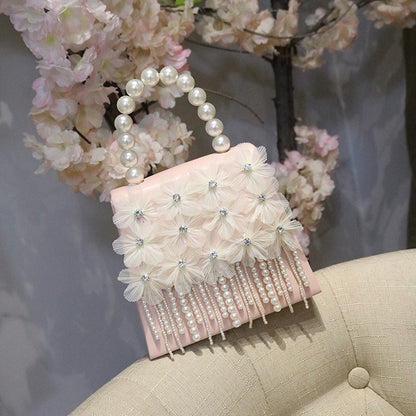 Women's pearl beaded tassel shoulder bag