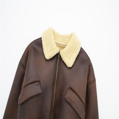 Thickened New Lapel Double-sided Pilot American Jacket Short Coat For Women