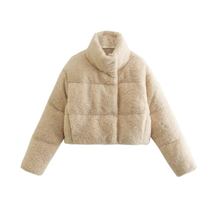 Chaqueta de abrigo de algodón corta con cuello alto pequeño de algodón chaqueta de abrigo de moda para mujer