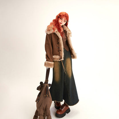 Manteau en daim en peluche pour femmes automne et hiver revers amples