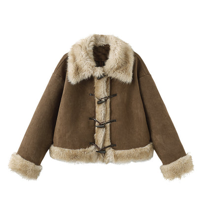 Manteau en daim en peluche pour femmes automne et hiver revers amples