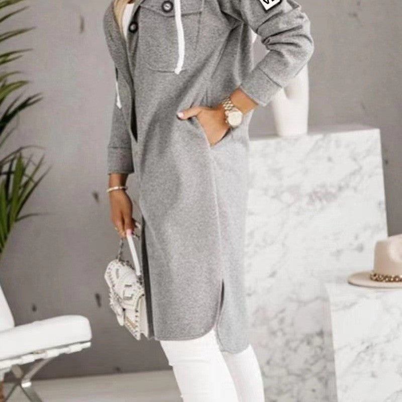 Fashion Hooded Button Long Sleeve Coat For Women