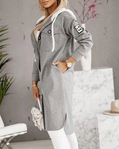 Fashion Hooded Button Long Sleeve Coat For Women