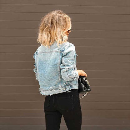 Casual Fashion Wash Denim Short Coat For Women