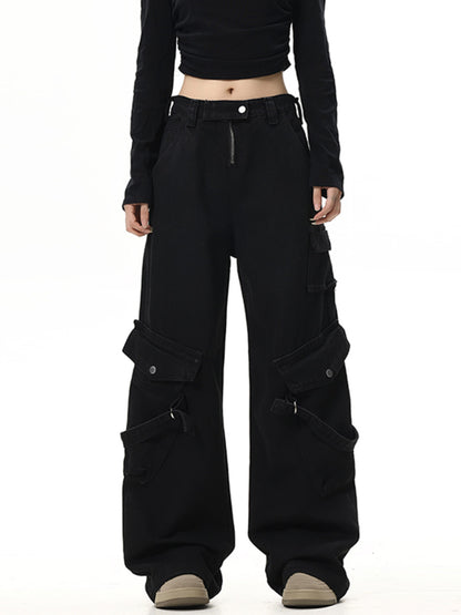 Straight Washed Drawstring Pants With Drawstring