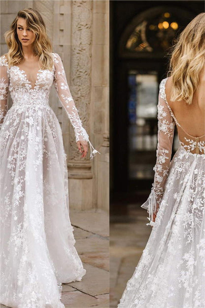 Robe de mariée sexy en dentelle à manches longues Robe de soirée 